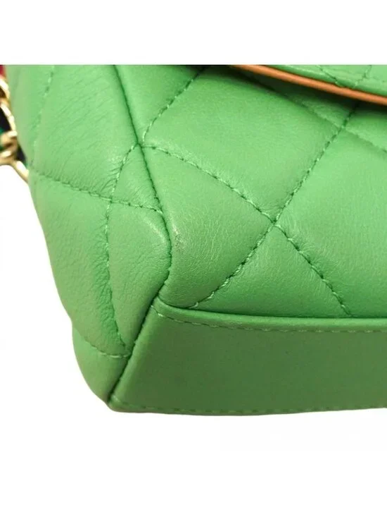 Chanel Shoulder Bag Mini Quilted Lambskin Green Champagne Gold - Picture 6 of 10